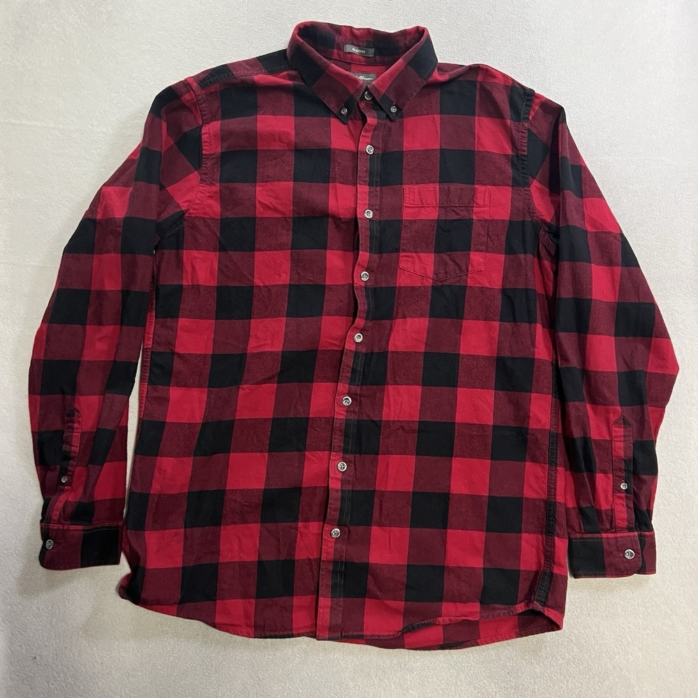 Eddie Bauer Shirt Men's LT Red Black Buffalo Plaid Flannel Long Sleeve Button Up